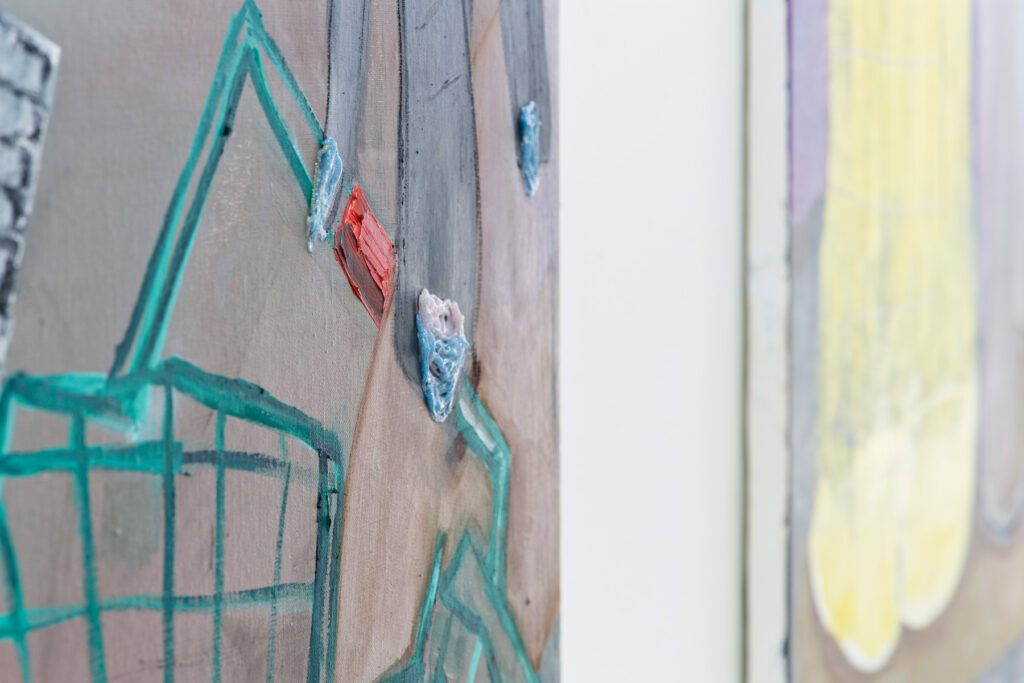 <i>Rasta quinqua</i> (détail), 2024, huile sur toile, 130×97cm, <i>Le turfu me fout la neuneu</i>, exposition de Florence Reymond à L’Assaut de la menuiserie du 21 mars au 4 mai 2024. Photo © Cyrille Cauvet